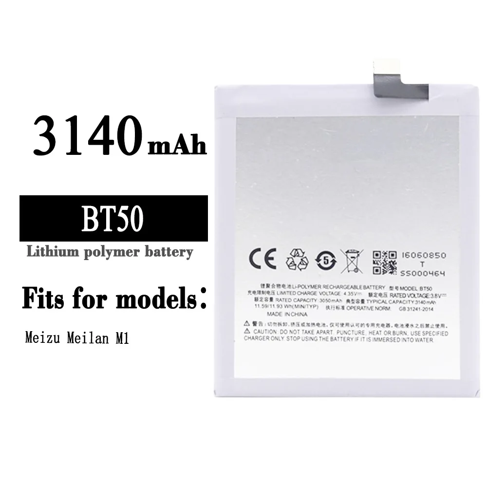 

100% Orginal High Quality Replacement Battery For Meizu Meilan M1 BT50 3140mAh Mobile Phone Large Capacity New Batteries