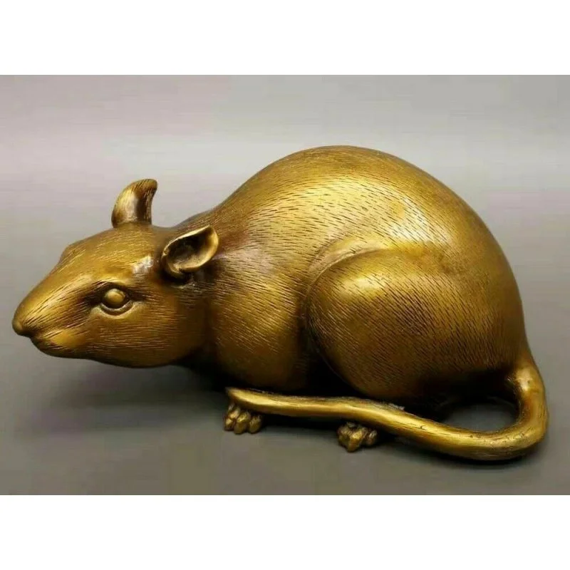 Chinese Copper Rat Feng Shui Zodiac Statue Animal Mouse Statue Table Decoration