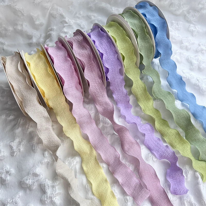 

10 Yards Fishtail Yarn Ribbons Wave Edge Pleated Chiffon Ribbons Wedding Birthday Party Flower Bouquet Gifts Packaging Materials
