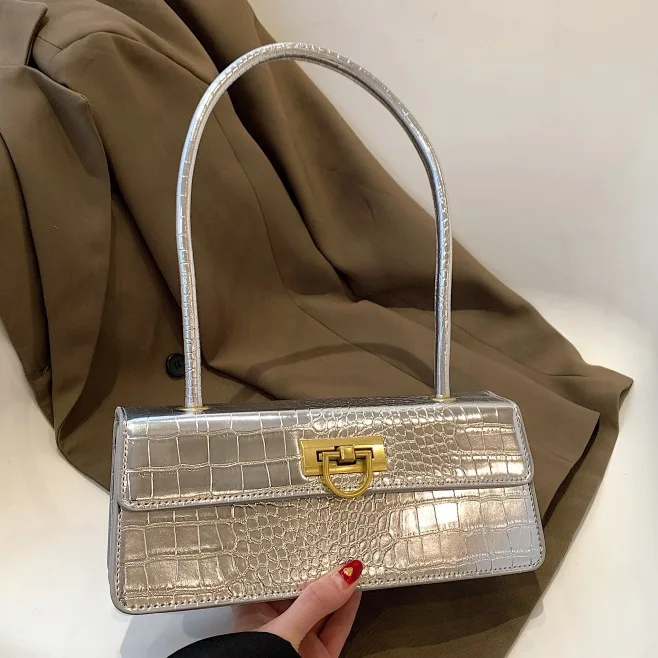 

Женская сумка с крокодиловым узором, новинка 2023, сумка для подмышек, сумка-багет с цепочкой для пожилых людей, сумка через плечо