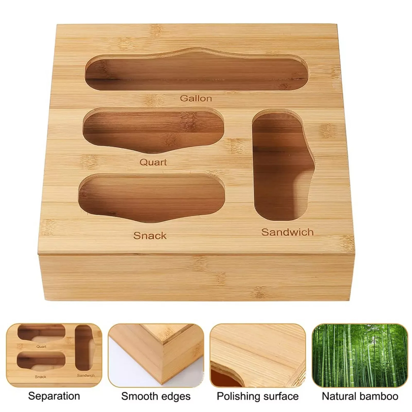 

2022 Bamboo food storage bag holder ziplocked bag storage container kitchen utensils