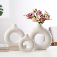 nordic circular hollow ceramic vase donuts flower pot home decoration accessories office desktop living room interior decor