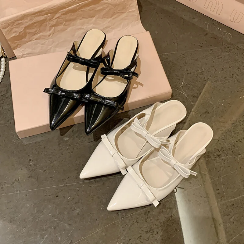 Сандалии Женские однотонные с бантом модные туфли на плоской подошве