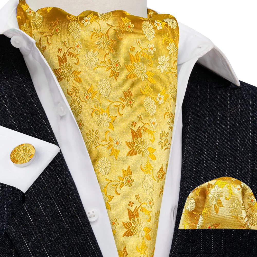 Модные золотые Цветочные Галстуки для мужчин, Лидер продаж, Шелковый Тканый Жаккардовый носовой платок, набор манжет, свадебные подарки, размеры Барри. Ван
