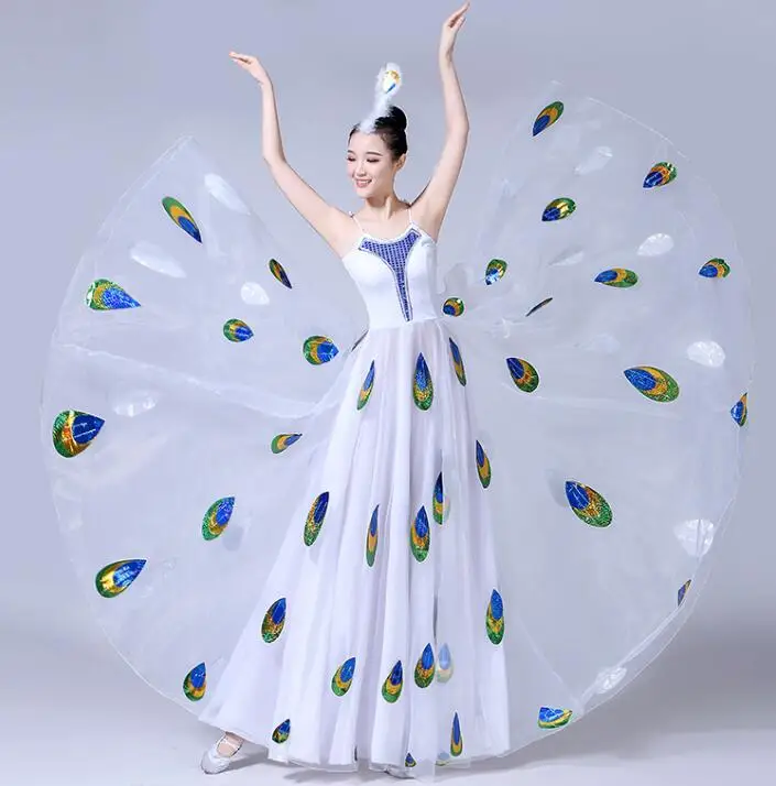 

Peacock Dance Costume Chinese Folk Dress Stage Performance Thai Women White