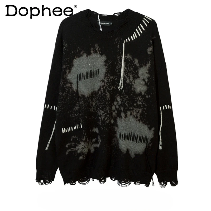 

Вязаный свитер с кисточками и ремешком, модный и уникальный пуловер в стиле хип-хоп