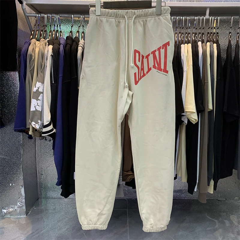 

23SS New Red Letter Saint Michael Sweatpants Men Women Black Apricot Jogger Drawstring Pants