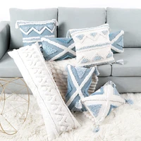 new blue geometric tufted print pillowcase lengthened two seat cushion cover sofa decorative tassel pillow cover home decor
