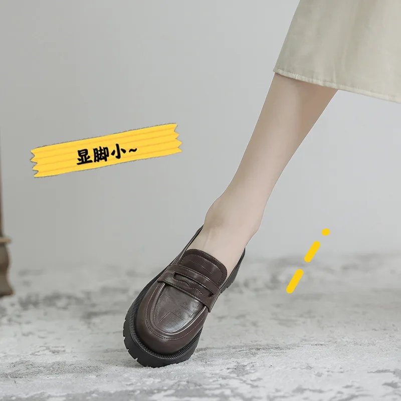 

Mujer Super Soft Small Leather Shoes Autumn Classic British Style Comfortable Women Shoe Lefu Shoe Thick Soled Single Shoe Women