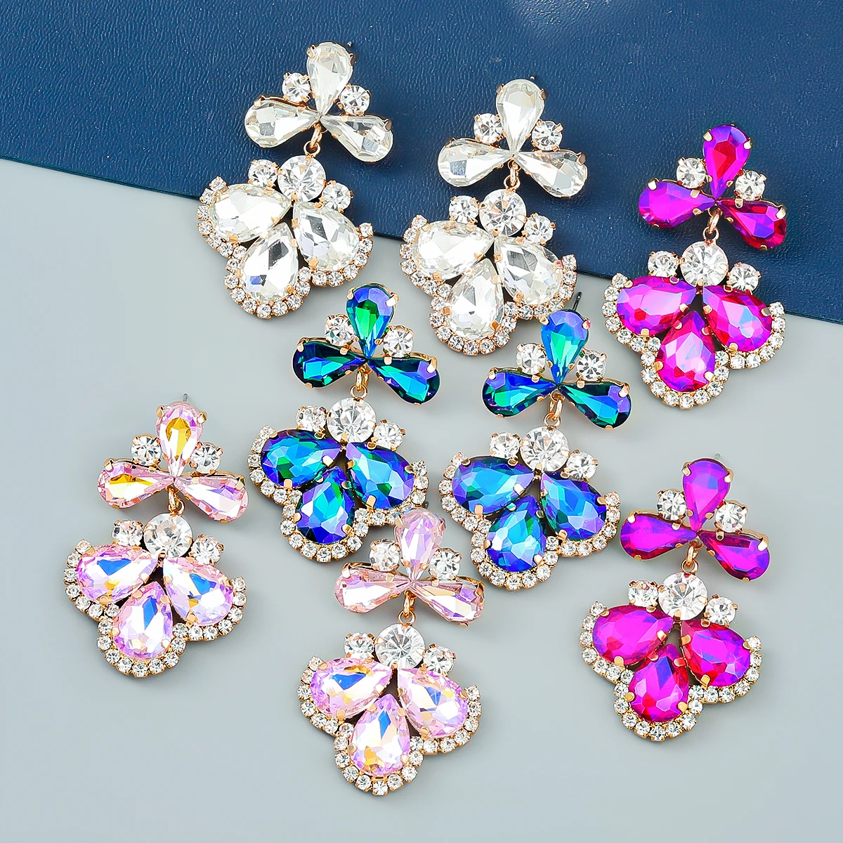 

New Sparkling Multicolor Rhinestone Drop Floral Earrings Women's Earrings Dinner Wedding Accessories Fashion Statement Jewelry