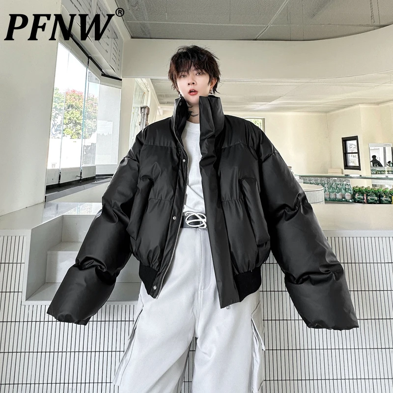 PFNW 2024 зимняя однотонная мужская хлопковая куртка с воротником-стойкой из плотной