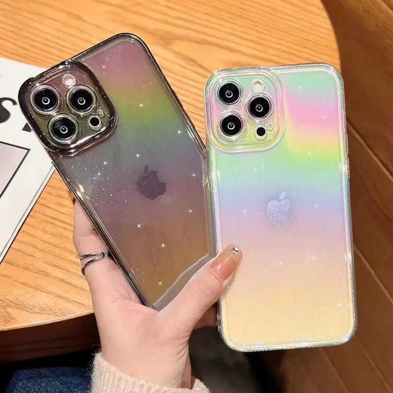 

For Iphone 13 Pro max Gradient Laser Phone Case For iPhone 12 11 Pro Max Transparent Rainbow Soft TPU Back Cover