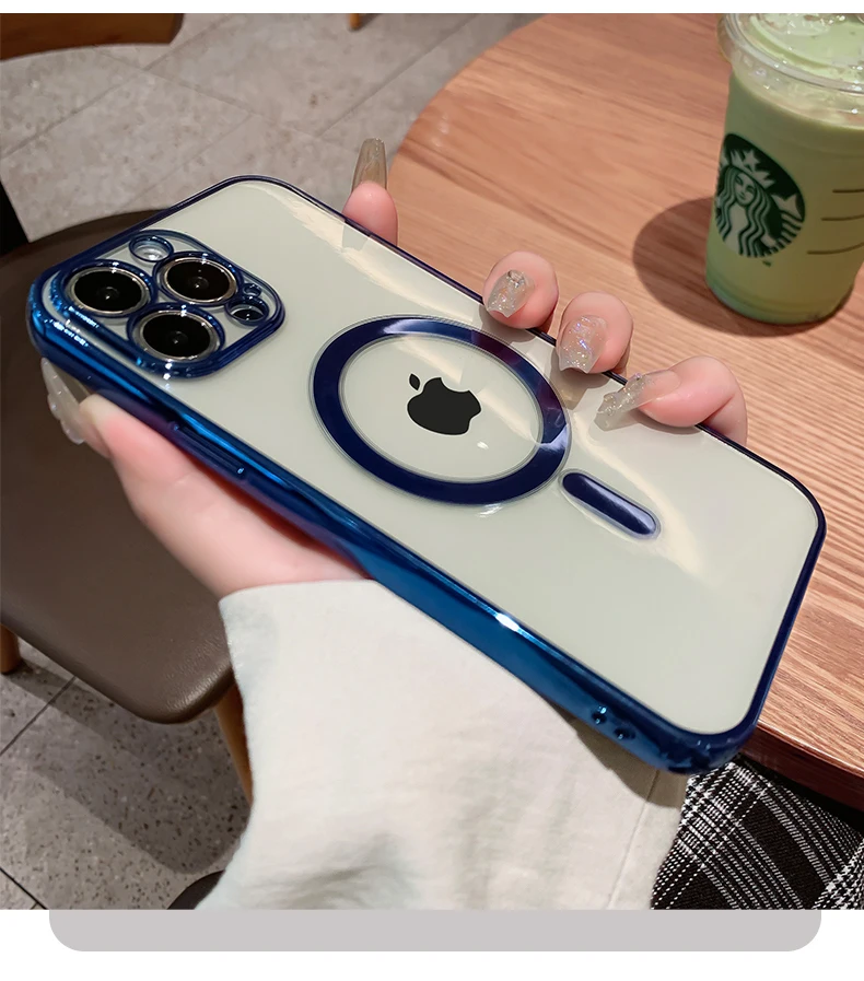 

Роскошный прозрачный Магнитный чехол с покрытием для беспроводного зарядного устройства Magsafe для iPhone 14 13 12 11 Pro Max X XR XS 7 8 Plus, силиконовый чехол