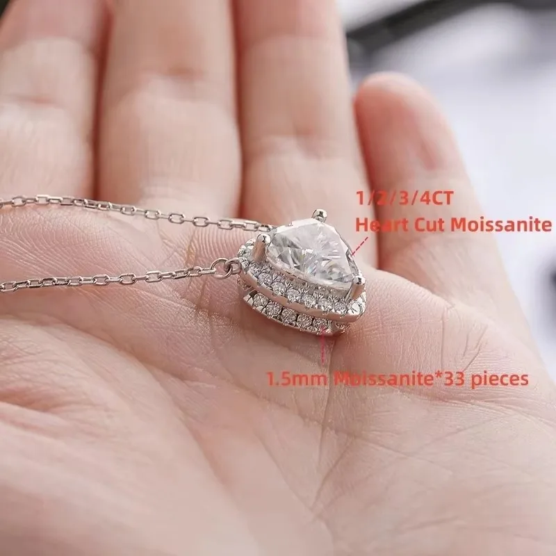 NKHOG Сердце из муассанита ожерелье серебряное