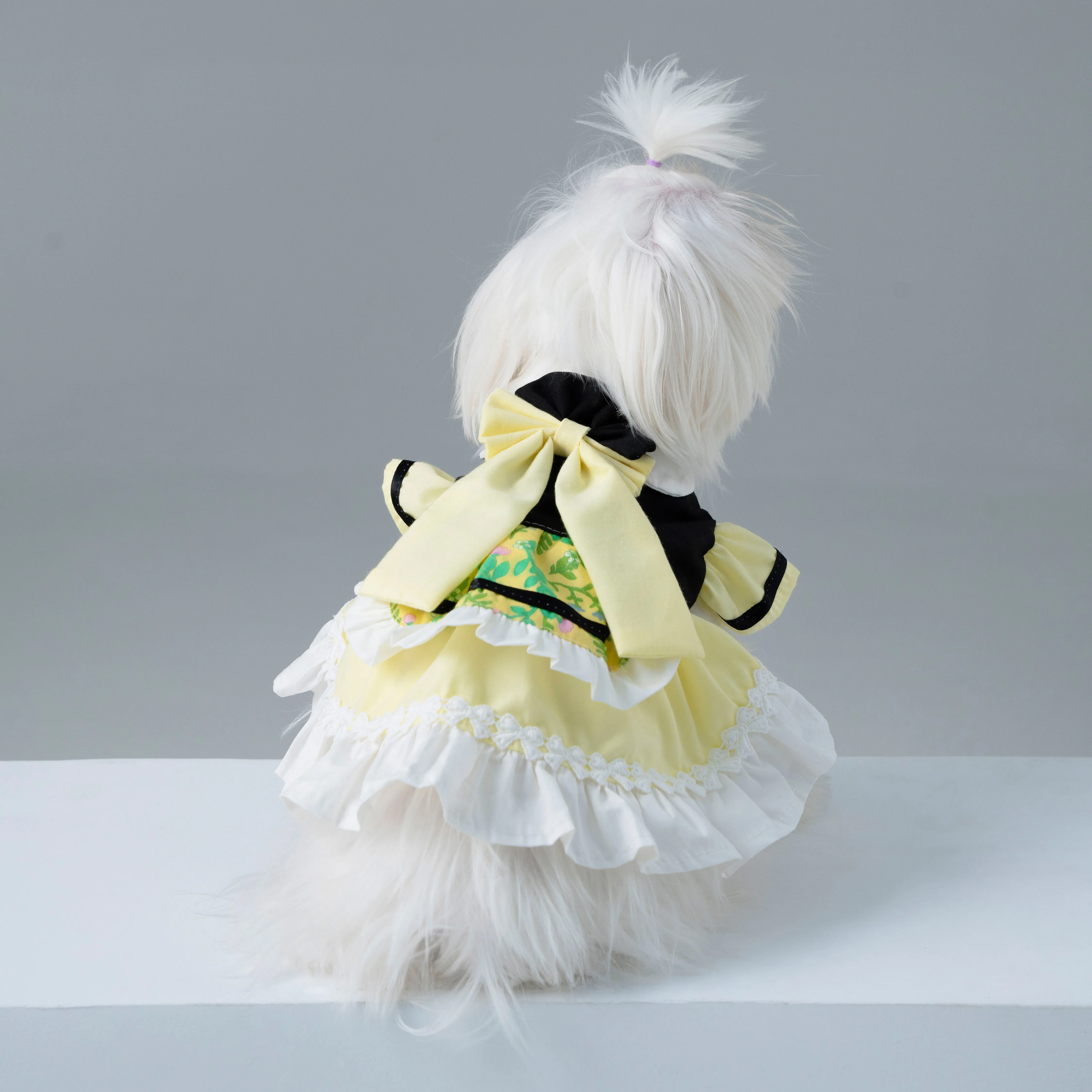

Одежда для домашних животных ручной работы из чистого хлопка, платье принцессы с желтым бантом в стиле "Лолита" для маленьких и средних собак, одежда для щенков шнауцера, пальто для собак