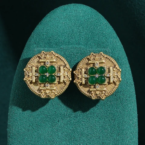 Серьги-гвоздики LOVE GREEN LIVE GREEN из зелёного агата