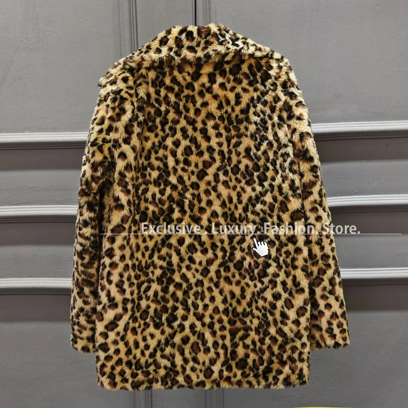 Luxury Designer High End Paris fashion Leopard Print winter faux Fur jacket Coat women long sleeve teddy bear feel coats jackets