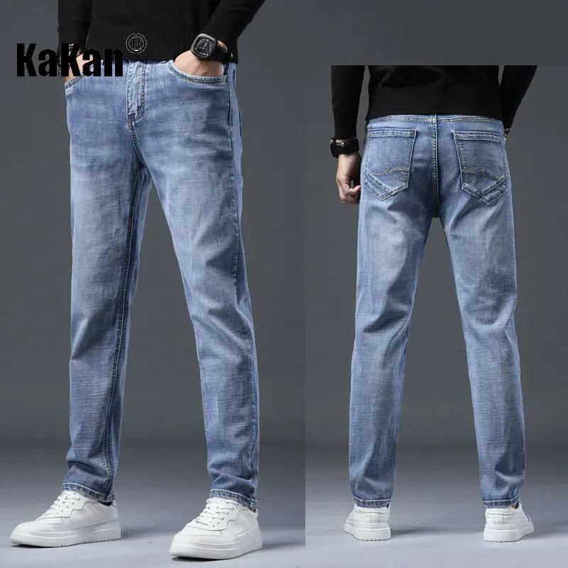 Kakan - Korean Version of New Straight Tube High-end Trendy Jeans for Men, Thin Stretch Casual Long Jeans K42-1213