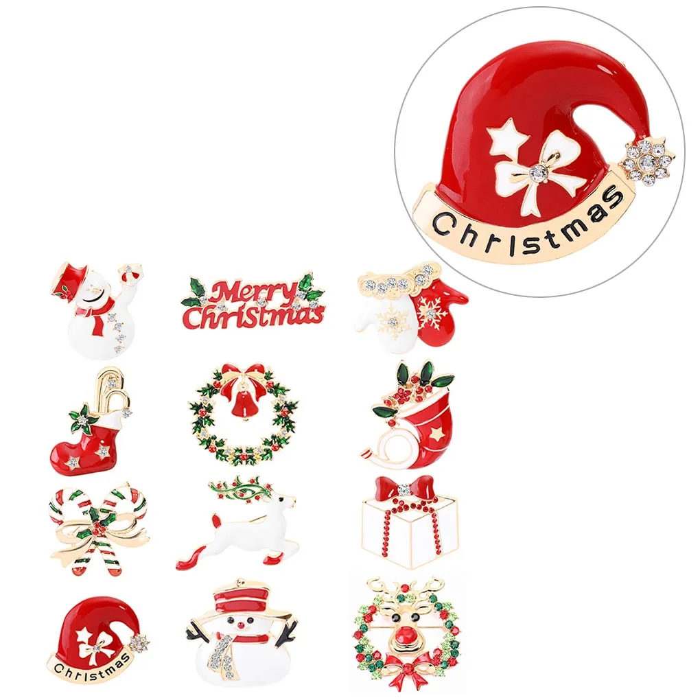 

12 шт. Рождественские Браслеты, праздничные браслеты из сплава с кристаллами, Рождественская брошь в виде снеговика, животного
