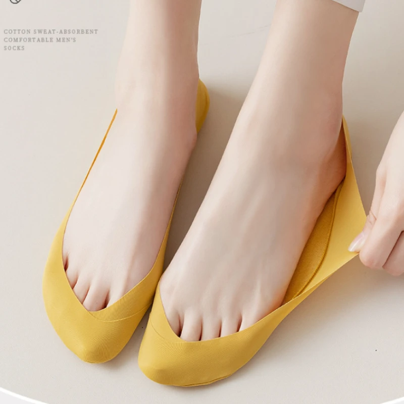 5 Pairs/Lot Socks for Women Ice Silk Boat Socks Non-slip Silicone Invisible No Show Low Cut Short Thin Breathable Summer