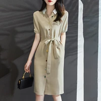 lapel rainbow belt slimming acetate shirt dress female summer harujuku dress for women polyester casual