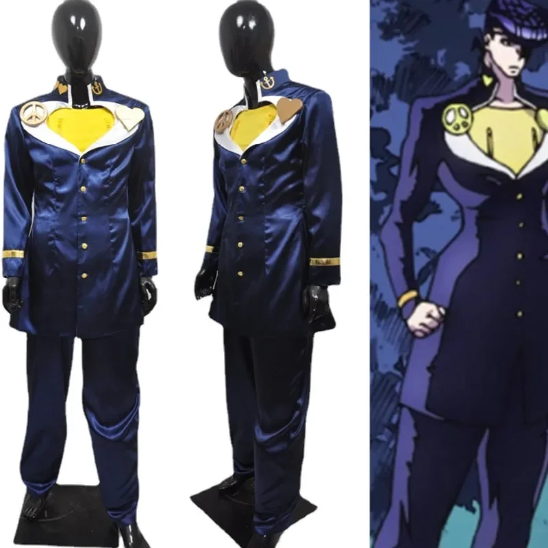 Аниме Bizarre Adventure Josuke Higashikata Косплей Костюм Синий Униформа Вечеринка Карнавал
