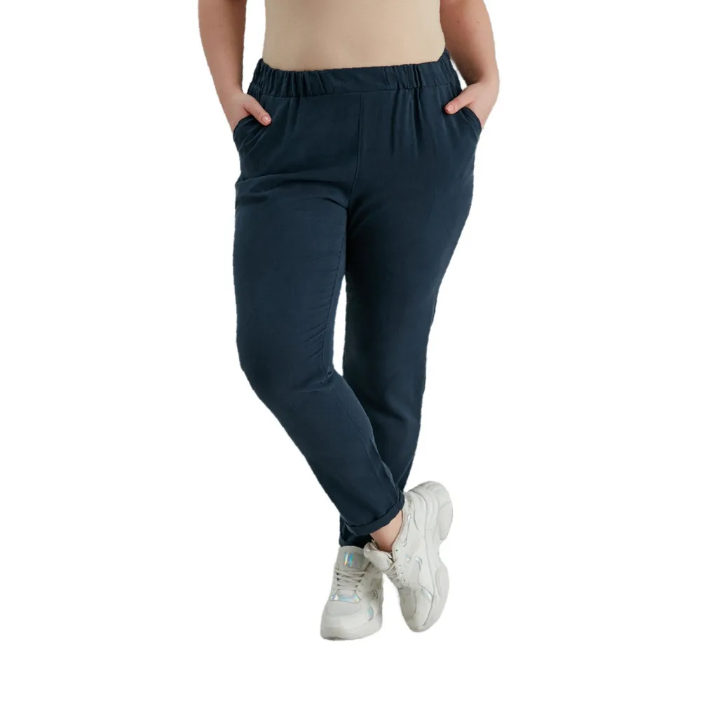 Fierte Women Plus Size Pants Rg1550 Normal Elastic Waist Tube Trotting Tencel Fabric Light Spring Summer