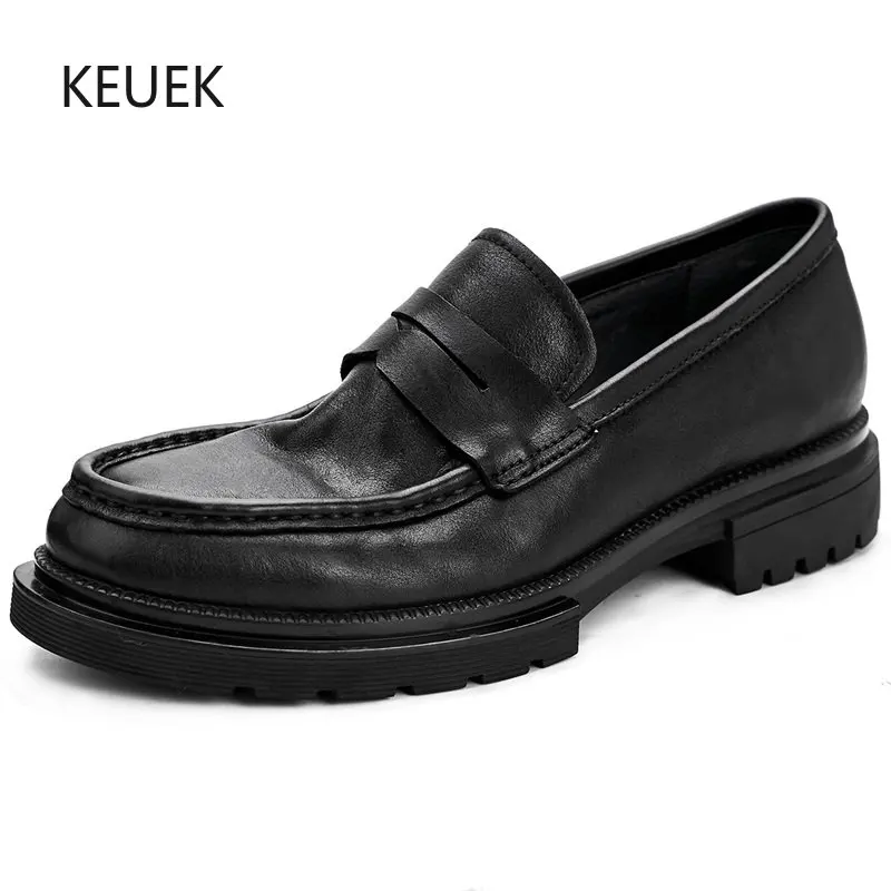 

New Men Shoes British Style Loafers Genuine Leather Dress Casual Business Oxfords Derby Shoes Male Black Wedding Moccasins 5A