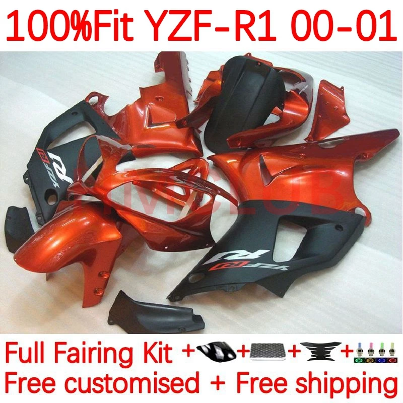 

OEM Body For YAMAHA YZF-R1 YZF R1 1000 C R 1 1000CC YZF1000 YZFR1 2000 2001 YZF-1000 00 01 Injection Fairing 1No.64 Orange black