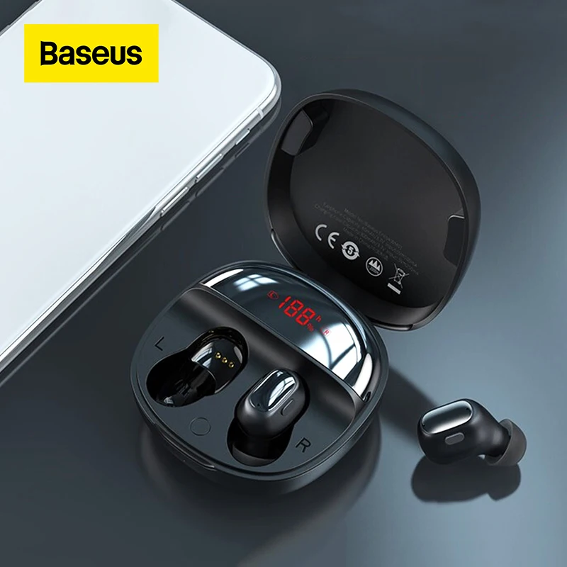 Baseus TWS Bluetooth kulaklık WM01 artı kablosuz kulaklık Bluetooth 5.0 spor su geçirmez kulaklık ile pil LED ekran