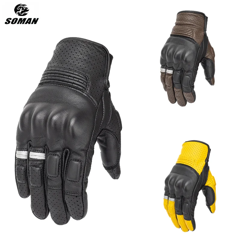SOMAN винтажные перчатки из козьей кожи для езды на мотоцикле полный палец