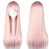 gnimegil thin 40 super long straight pink wig for girl fun lolita anime cosplay zero two wig cute harajuku synthetic hair wig