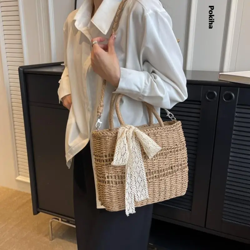 

Сумка-тоут женская плетеная, дизайнерский соломенный саквояж на плечо, роскошный Повседневный пляжный чемоданчик большой вместимости, лето 2023