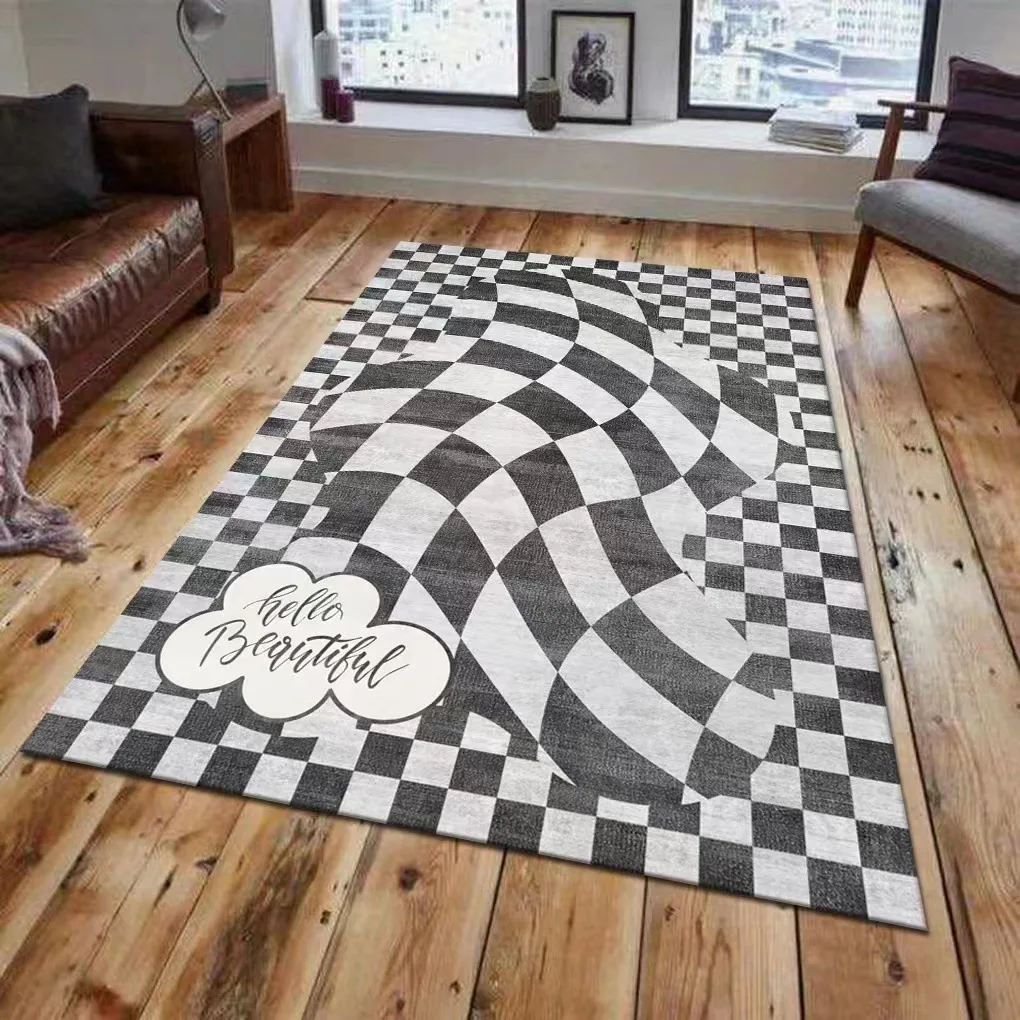 

Simple Ins Style Living Room Carpet Bedroom Girl Decoration Checkerboard Anti-Slip Lounge Rug Washable Entry Doormat Kitchen Mat