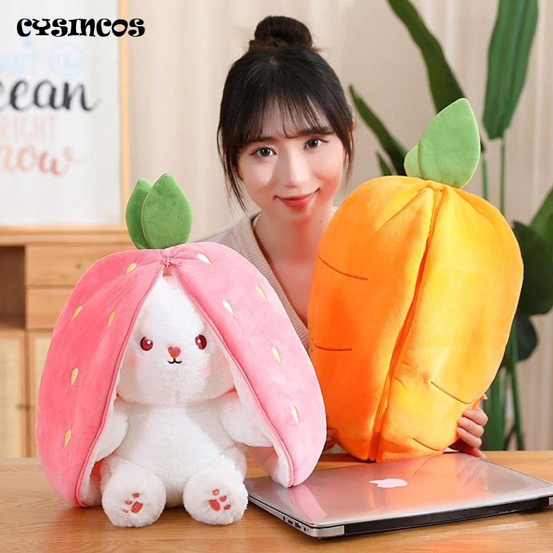 

35 см креативные Забавные куклы Плюшевый кролик морковь мягкая игрушка Мягкий Кролик прятки в клубничном мешке игрушки для детей подарок на день рождения для девочек