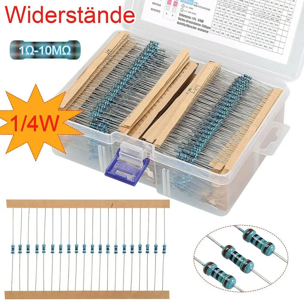 

2600pcs 1/4w Metal Film Resistor 130 Kinds Of Commonly Used Resistance Values For Measuring Instrument Dropshipping