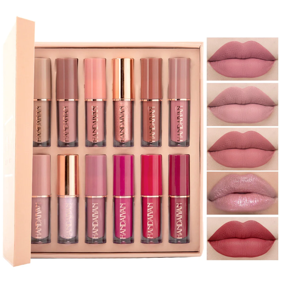 

12 Colors/Box Lip Gloss Nude Liquid Lipstick Set Shimmer Glossy Mirror Lip Tint Cosmetic Moisturizing Waterproof Long Lasting
