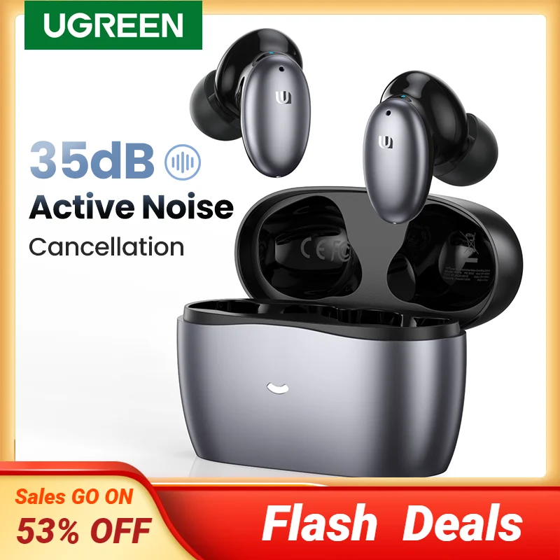 Беспроводные наушники Ugreen HiTune X6, Bluetooth 5,1, TWS наушники-вкладыши, ANC, 35 дБ, гибридные, с активным шумоподавлением, 50 мс 