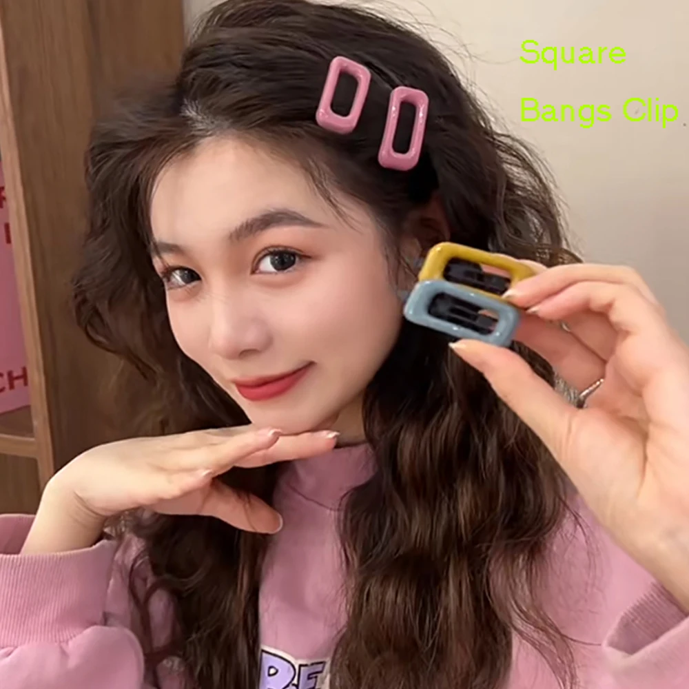 

Cute Pink Square Hair Clip Candy Color Compact Bangs Barrettes Girl Fashion Side BB Hair Pins Women Make UP Tool Headwear