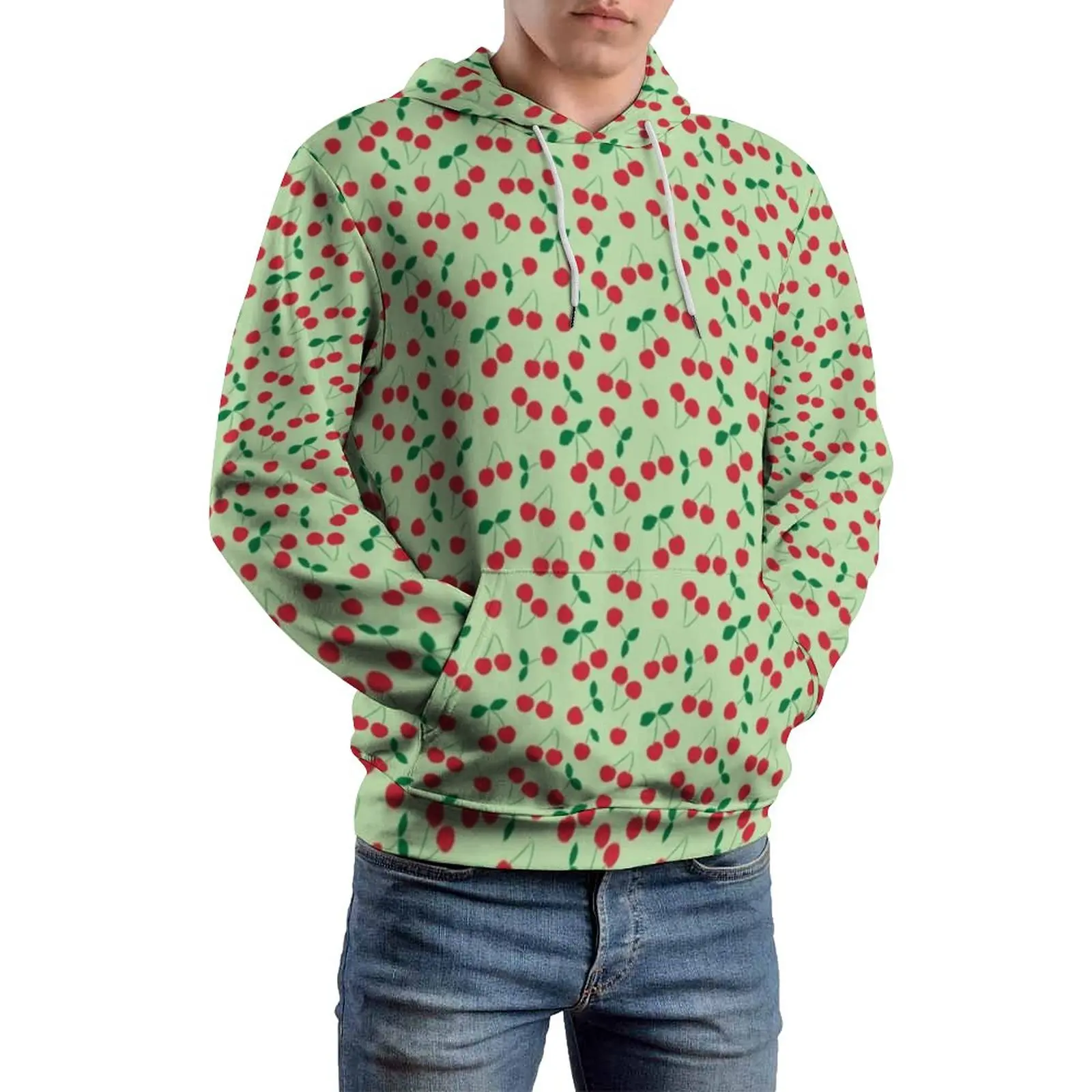 

Cute Cherry Print Loose Hoodies Retro Fruit Streetwear Hoodie Unisex Long Sleeve Harajuku Design Sweatshirts Large Size 5XL 6XL