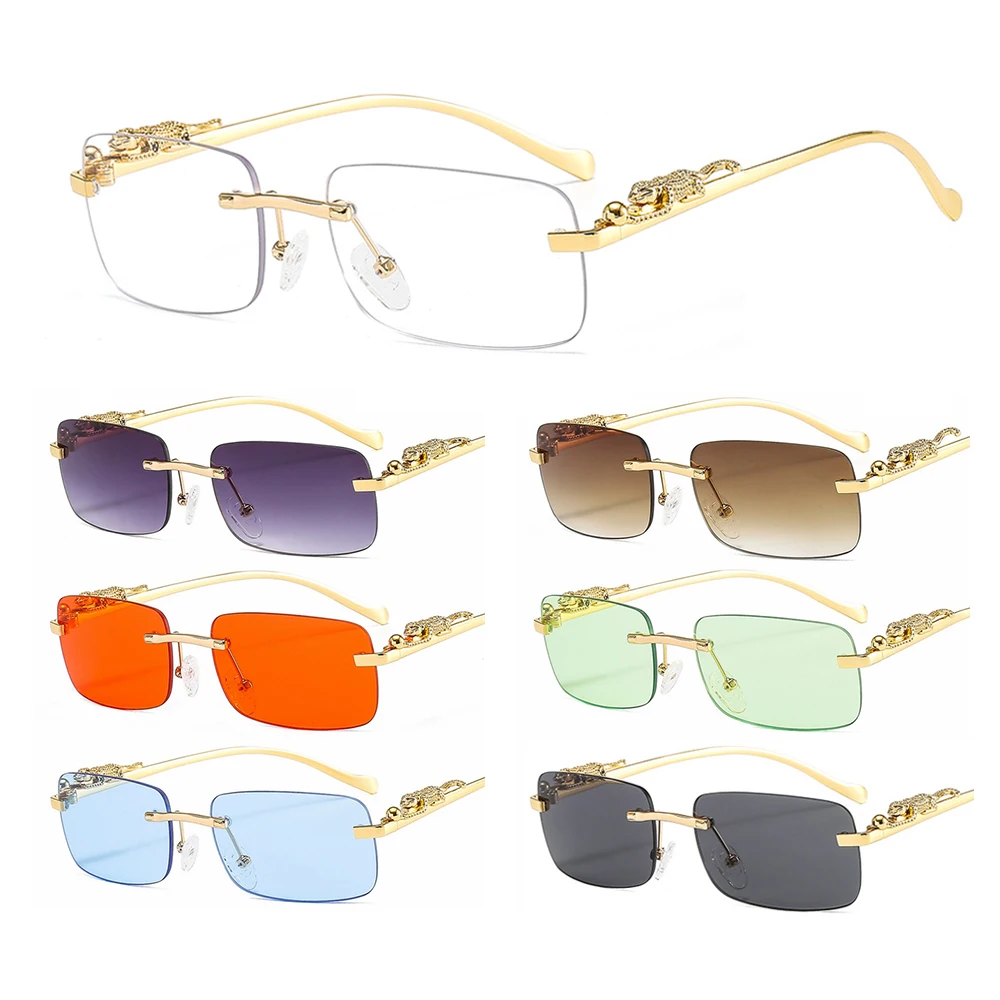 Luxury Designer Sunglasses Women Men Clear Ocean Lens Aesthetic Eyewear Vintage Rimless Square Sun Glasses UV400 2022 Trend