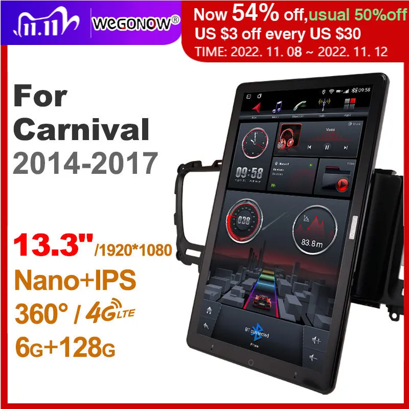 

1920*1080 Nano Ownice Android10.0 для Kia Carnival 2014-2017, автомобильное радио, видео, аудио, 13,3 дюймов, вращающийся на 360, 6 ГБ, 128 ГБ, Тесла стиль