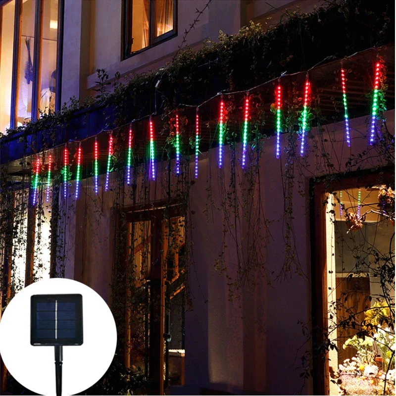 

Уличные фонари для метеоритного душа на солнечной батарее, 8 трубок, дождевые водонепроницаемые светильники для рождественской елки, фонари для украшения крыши внутреннего дворика