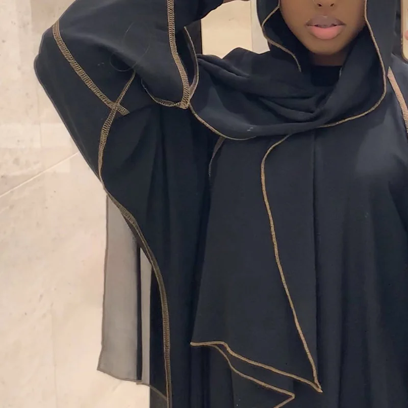 Muslim Women Dress Abaya Cardigan with Overlocking Stitching Luxury Dubai Kaftan Turkey Kimono Islamic Clothing Moroccan  Caftan