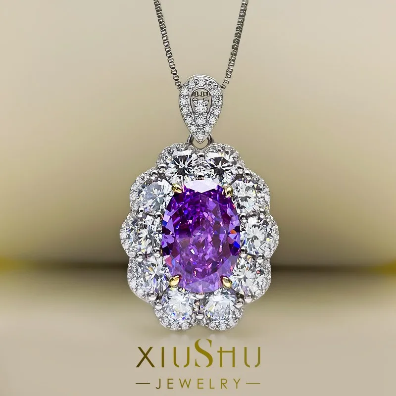 

European And American Micro Inlaid 10 Carat Large Gem Heavy Industry Pendant Necklace European And American High-Grade 925 Sterl