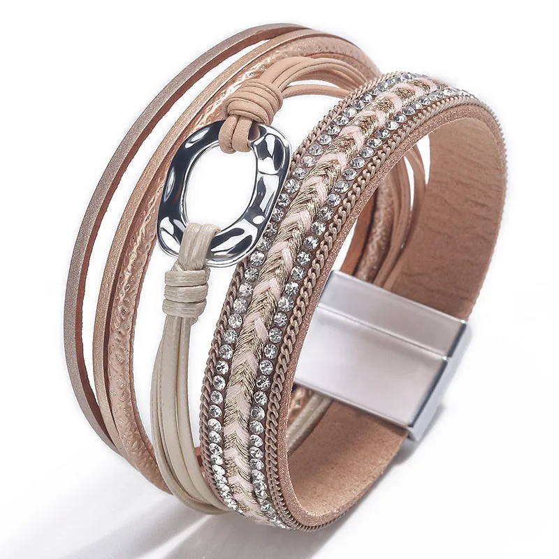 Лидер продаж Женский разнослойный браслет ручной работы женский кожаный