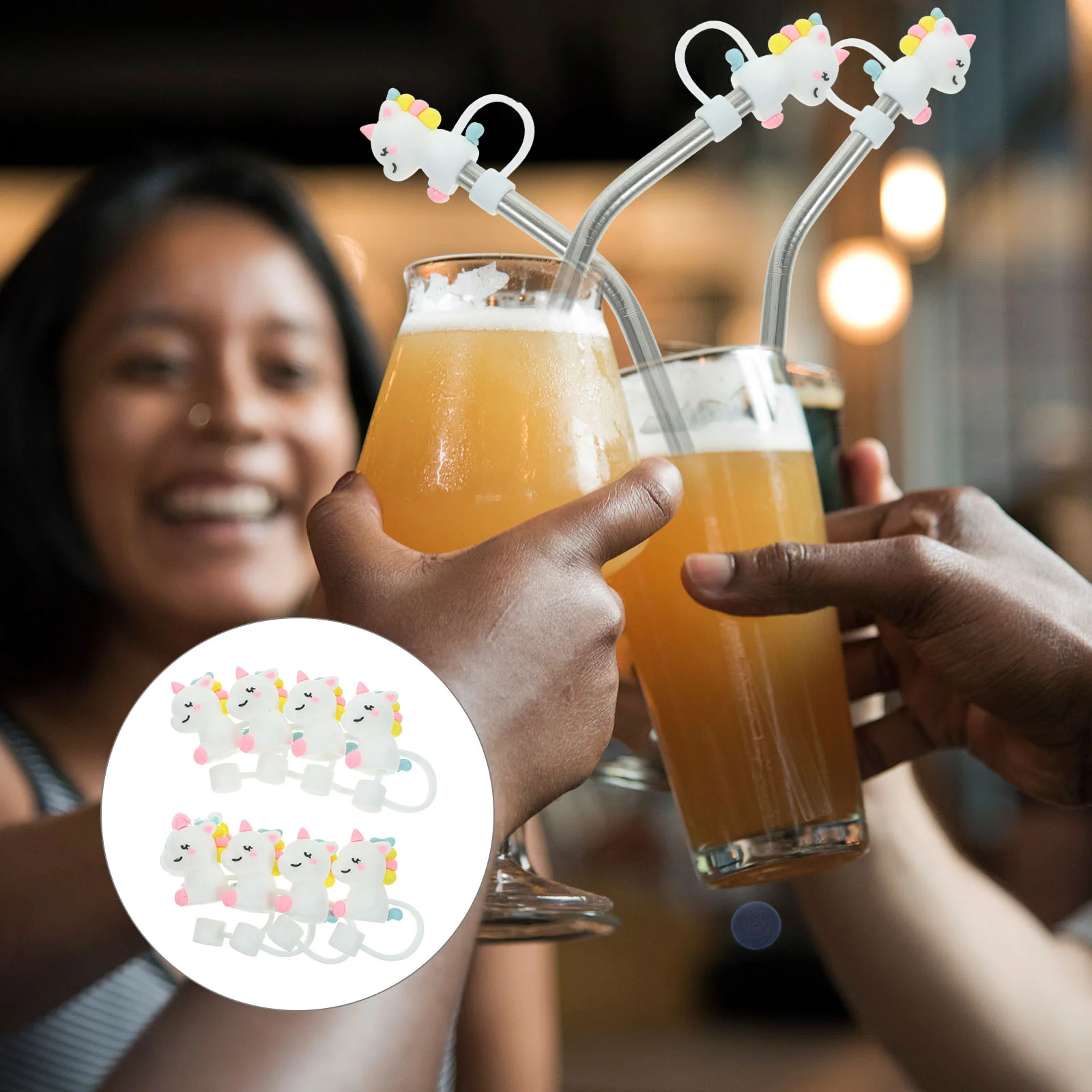 

8 шт., силиконовые колпачки для трубочек с единорогом