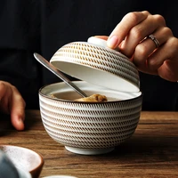 large capacity ceramic bowl lid set 2 piece set bowl set stew chinese porcelain tableware