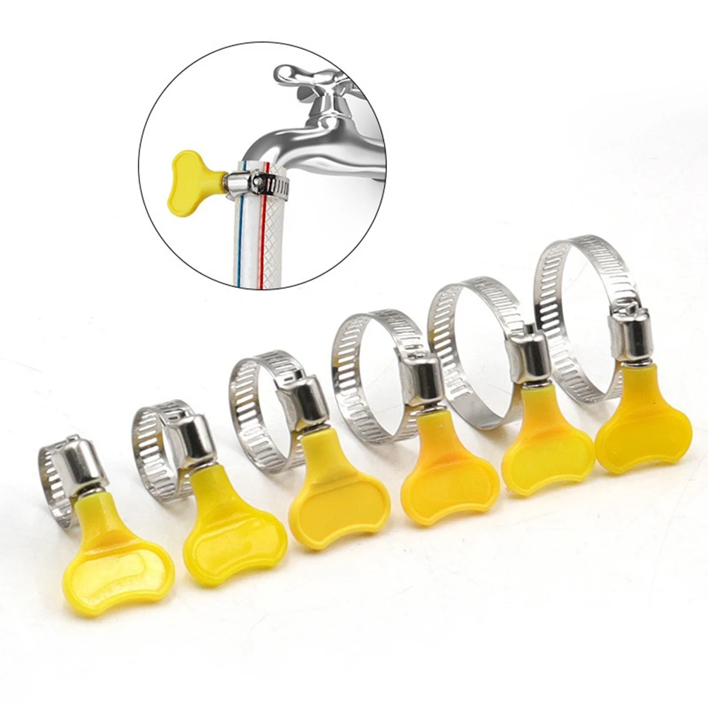 

5pcs Homebrew Pipe Clamp 10-38mm Adjustable Yellow Plastic Handle Hand Wriggle Hose Clamps Stainless Steel Pipe Clip