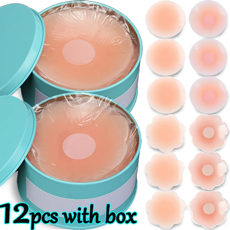 12pcs with Box Silicone Nipple Cover Reusable Women Breast Petals Lift Invisible Bra Pasties Adhesive Bra Pads Sticker Patch